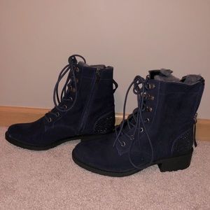 Francesca’s Faux Suede Navy Combat Boots
